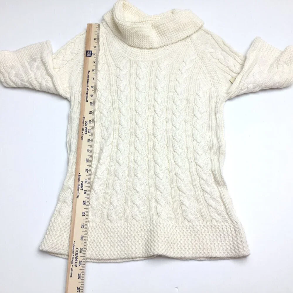 NEW Coldwater Creek Women's Cream Cowl Neck Cable Knit Sweater 3/4 Sleeves S
